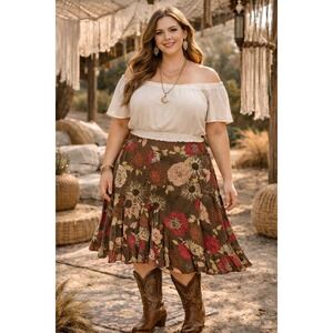 ANA Cotton Tiered Peasant Skirt Women's Size 20 Boho Festival Floral A-Line Plus